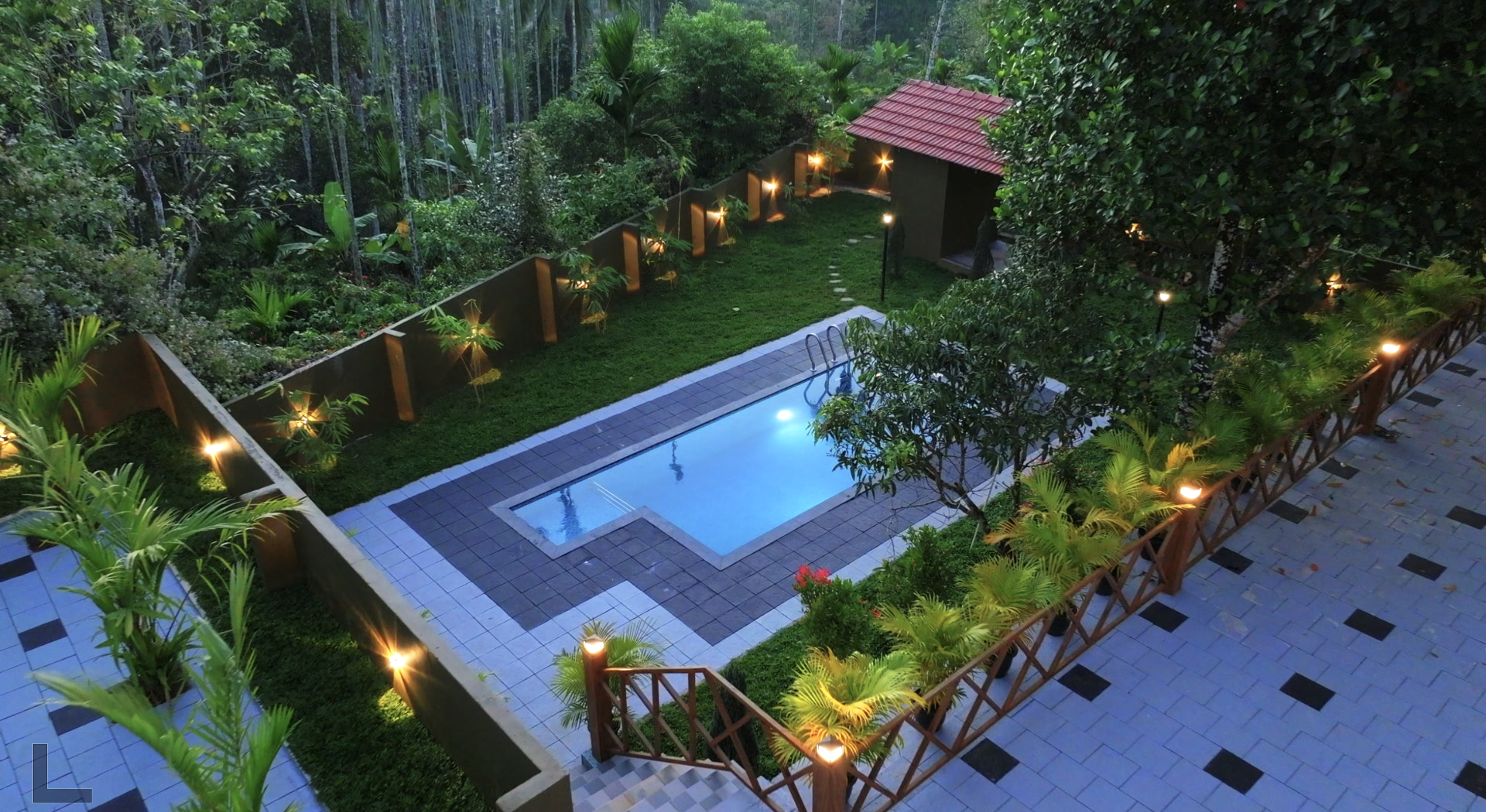 Colorful hot spring with trees